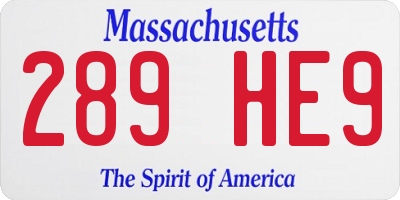 MA license plate 289HE9