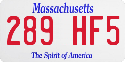 MA license plate 289HF5
