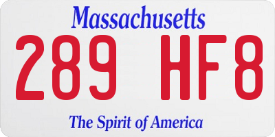 MA license plate 289HF8