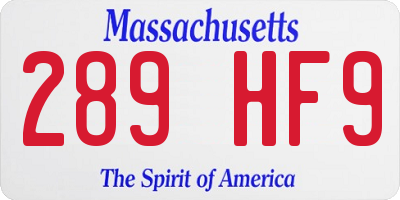 MA license plate 289HF9