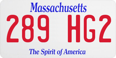 MA license plate 289HG2