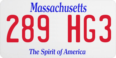 MA license plate 289HG3