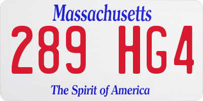 MA license plate 289HG4