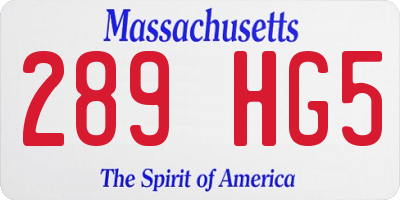 MA license plate 289HG5