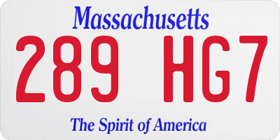 MA license plate 289HG7