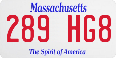 MA license plate 289HG8