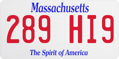 MA license plate 289HI9