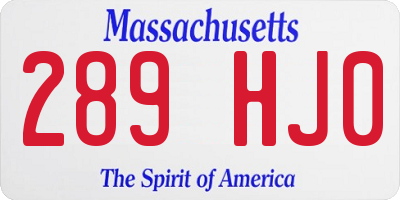 MA license plate 289HJ0