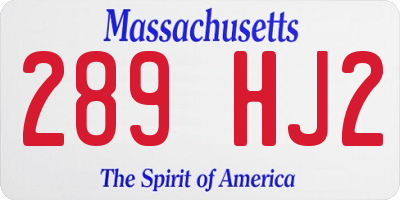 MA license plate 289HJ2