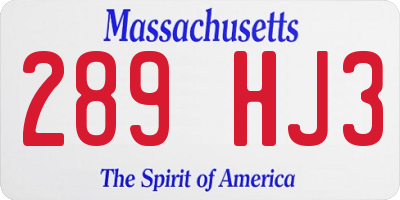 MA license plate 289HJ3