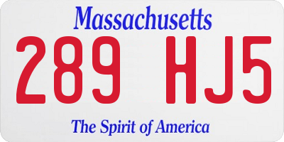 MA license plate 289HJ5