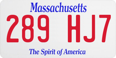 MA license plate 289HJ7