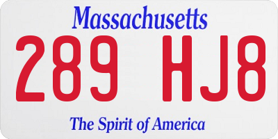 MA license plate 289HJ8
