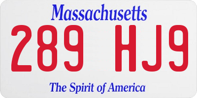 MA license plate 289HJ9