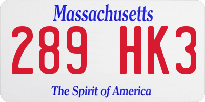 MA license plate 289HK3