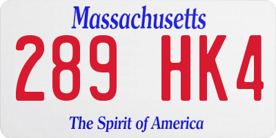 MA license plate 289HK4