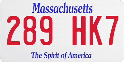 MA license plate 289HK7