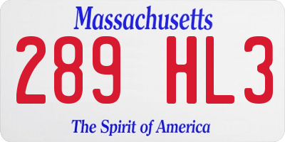 MA license plate 289HL3