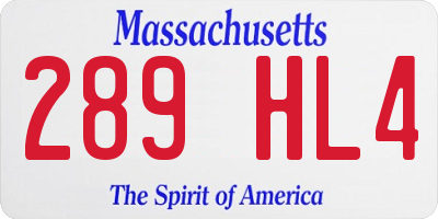 MA license plate 289HL4