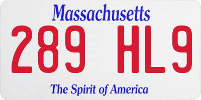 MA license plate 289HL9
