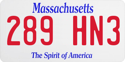 MA license plate 289HN3