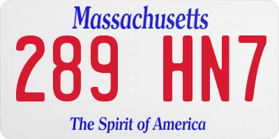 MA license plate 289HN7