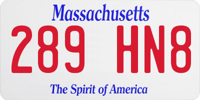 MA license plate 289HN8
