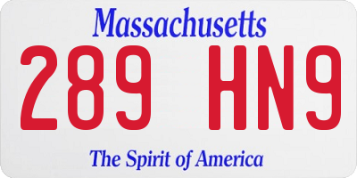 MA license plate 289HN9