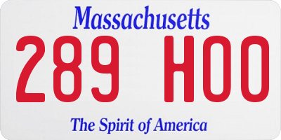 MA license plate 289HO0