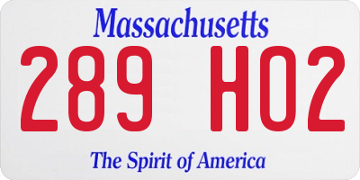 MA license plate 289HO2
