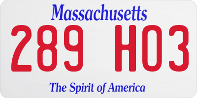 MA license plate 289HO3