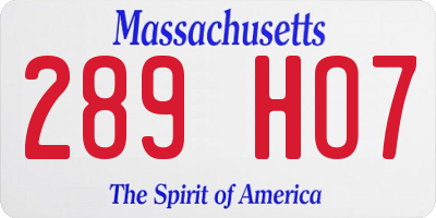 MA license plate 289HO7