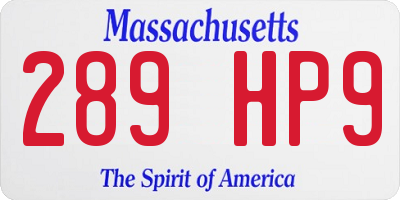 MA license plate 289HP9