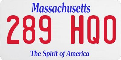 MA license plate 289HQ0
