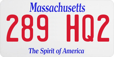 MA license plate 289HQ2