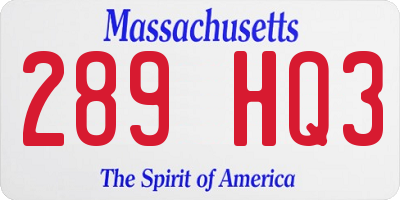 MA license plate 289HQ3