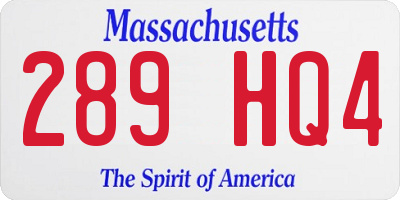 MA license plate 289HQ4