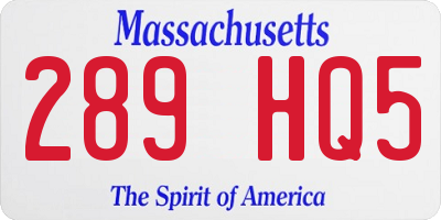 MA license plate 289HQ5