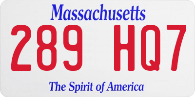 MA license plate 289HQ7