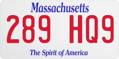 MA license plate 289HQ9
