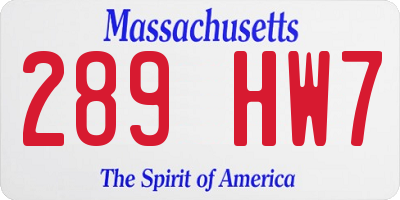 MA license plate 289HW7