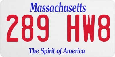 MA license plate 289HW8