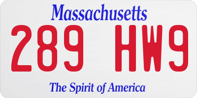 MA license plate 289HW9