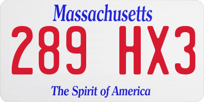 MA license plate 289HX3