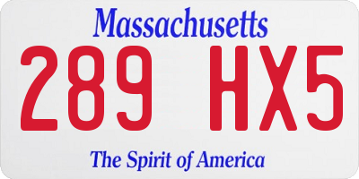 MA license plate 289HX5