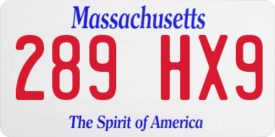 MA license plate 289HX9