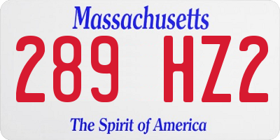 MA license plate 289HZ2