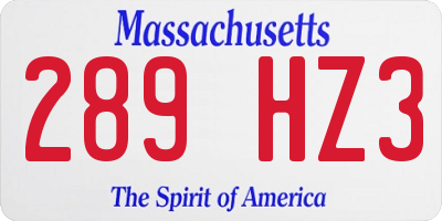 MA license plate 289HZ3