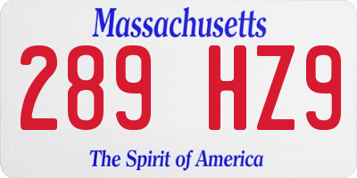 MA license plate 289HZ9
