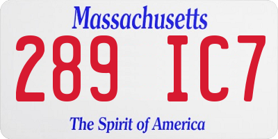MA license plate 289IC7